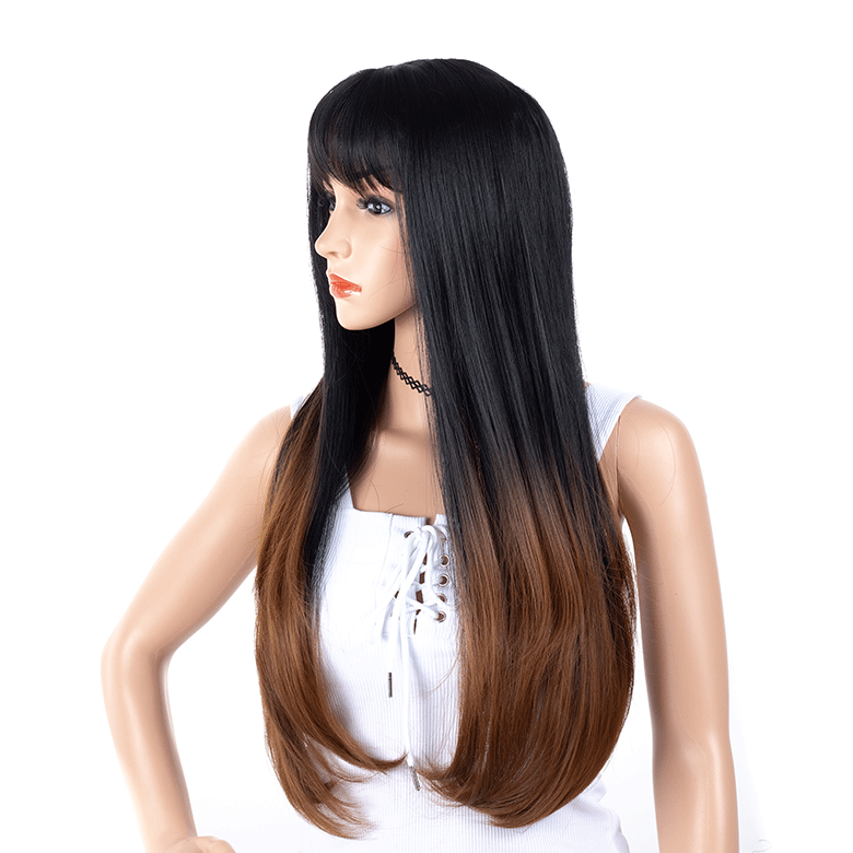 Fashion long straight women's Ombre Black to Brown Hair wig