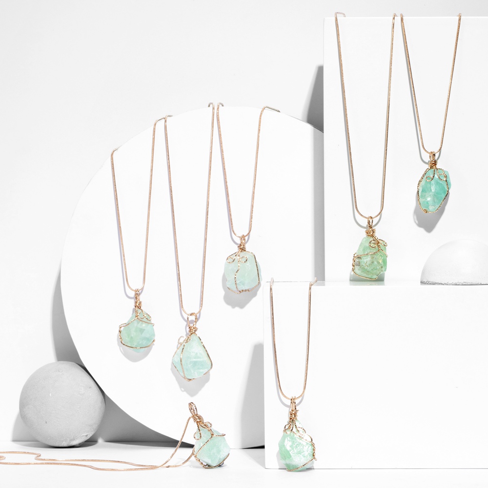 Long Chain Natural Raw Crystal Pendant Necklace Roungh Tumbled Rock Stone Healing Irregular Handmade Yoga Jewelry for Women
