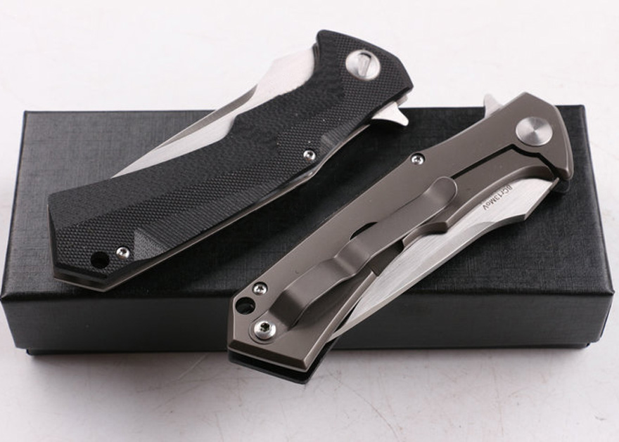 Special Offer Black Flipper Knife 8Cr13 Drop Point Satin / Stone Wash Blade G10 Handle Ball Bearing EDC Pocket Folding Knives