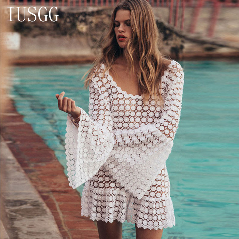 Trumpet Sleeve Mesh Crochet Knitted Cover Up Dress Beach Tunic Pareos Bikini Cover Bathing Suit Beachwear Robe Plage Hollow Out, As pic
Trumpet Sleeve Mesh Crochet Knitted Cover Up Dress Beach Tunic Pareos Bikini Cover Bathing Suit Beachwear Robe Plage Hollow Out, As pic