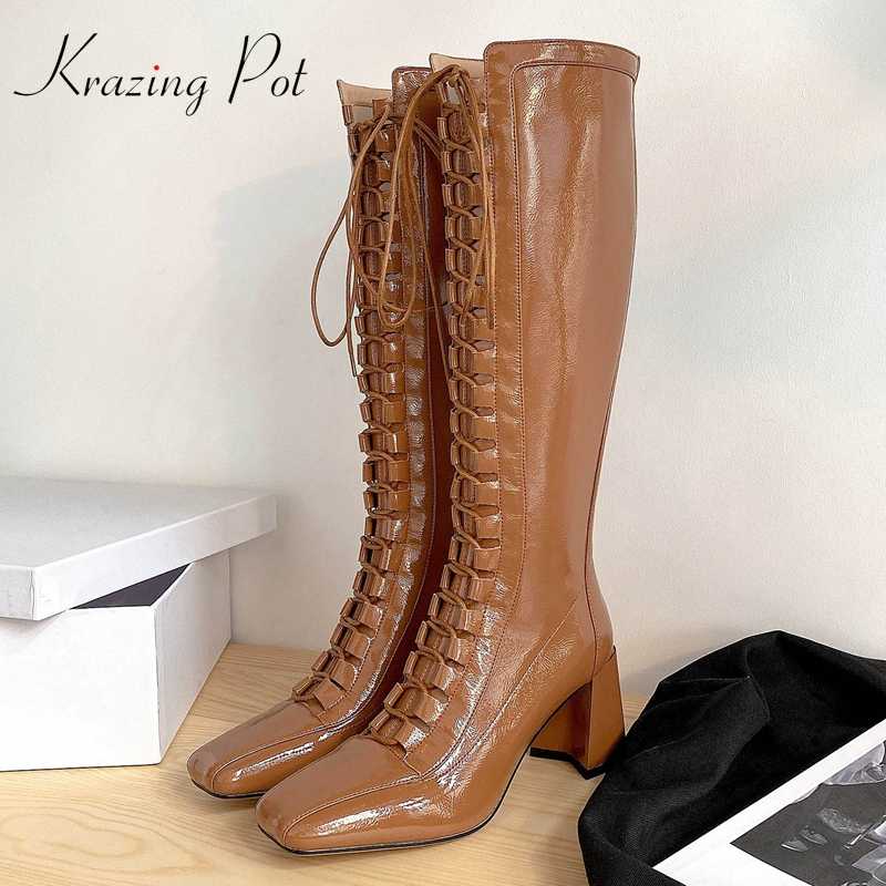 Krazing pot stretch fabric leather lace up square toe high heel vintage model runway show modern dailywear knee-high boots L10, Black
Krazing pot stretch fabric leather lace up square toe high heel vintage model runway show modern dailywear knee-high boots L10, Black