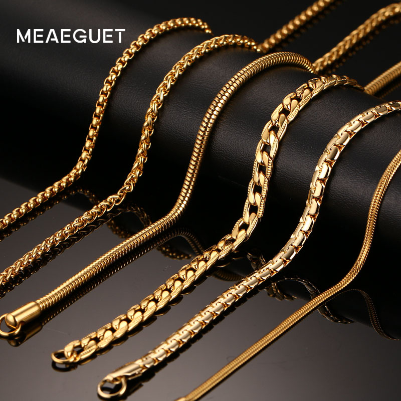 Meaeguet 20inch Gold-color Stainless Steel Chain Necklace For Men Women Snake/Box/Hanging/Curb/Flawist Chain Wide 3mm/6mm
Meaeguet 20inch Gold-color Stainless Steel Chain Necklace For Men Women Snake/Box/Hanging/Curb/Flawist Chain Wide 3mm/6mm