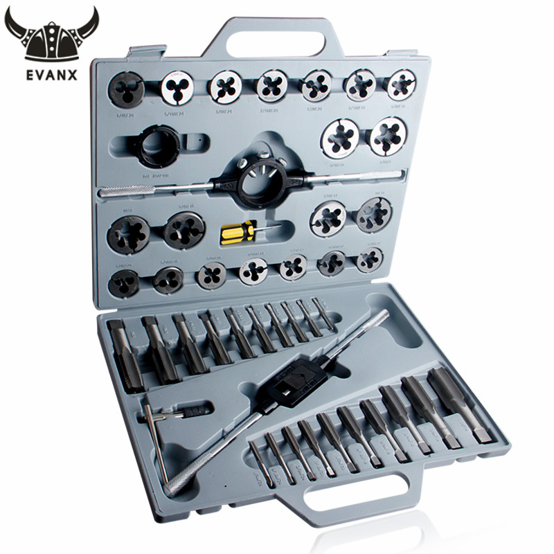 EVANX 45pcs 1/4"-1" Tap and Die Set Inch Hand Screw Taps Alloy Steel Thread Cutting Tool With Case
EVANX 45pcs 1/4"-1" Tap and Die Set Inch Hand Screw Taps Alloy Steel Thread Cutting Tool With Case