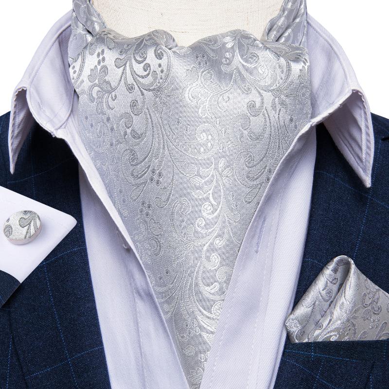 Bow Ties Luxury Men's Ascot Silver Floral Silk Necktie Cravat Pocket Square Cufflinks Set Wedding Party British Style Tie DiBanGu
Bow Ties Luxury Men's Ascot Silver Floral Silk Necktie Cravat Pocket Square Cufflinks Set Wedding Party British Style Tie DiBanGu