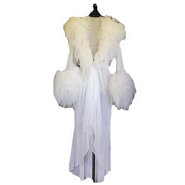 Luxury White Feather Fur Women Winter Kimono Pregnant Party Sleepwear Maternity Bathrobe Chiffon Nightgown Photography Gown Robe Shawel