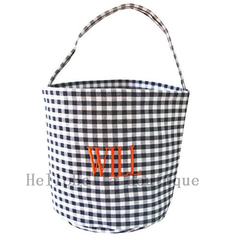 10pcs Gingham Halloween Buckets Monogrammed Black Candy Bucket Fall Basket Personalized Halloween Gingham Trick or Treat Totes