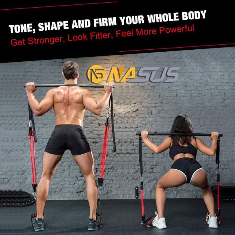 Portable Pilates Bar Resistance Band Yoga Pilates Stick Home Gym Yoga Exercise Fitness Bar with Workout Equipment Training Kit