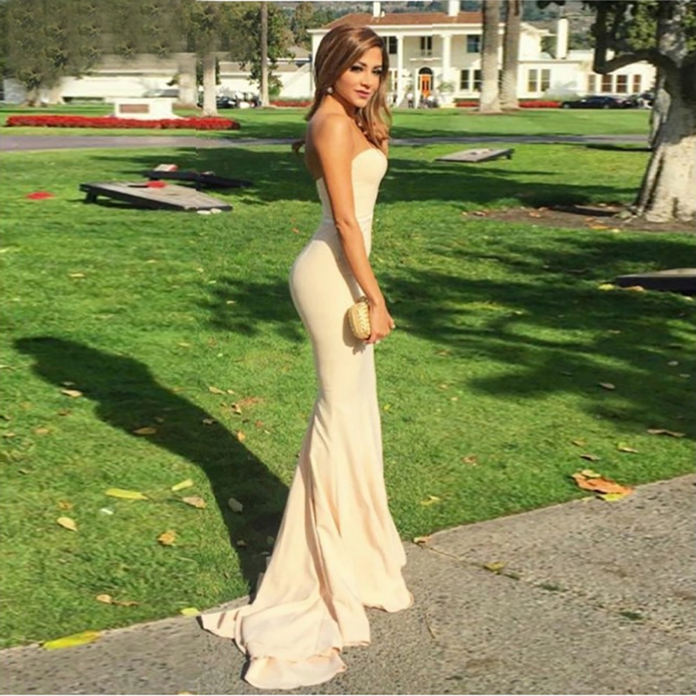 Simple Mermaid Prom Long Elegant Dresses vestido de fiesta Evening Gown Sweetheart Sweep Train Ivory Elastic Satin Prom Dress