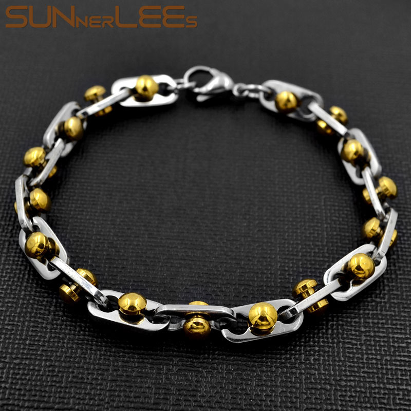 SUNNERLEES 316L Stainless Steel Bracelet 6mm Geometric Beads Link Chain Silver Color Gold Plated Men Women Jewelry Gift SC163 B
SUNNERLEES 316L Stainless Steel Bracelet 6mm Geometric Beads Link Chain Silver Color Gold Plated Men Women Jewelry Gift SC163 B