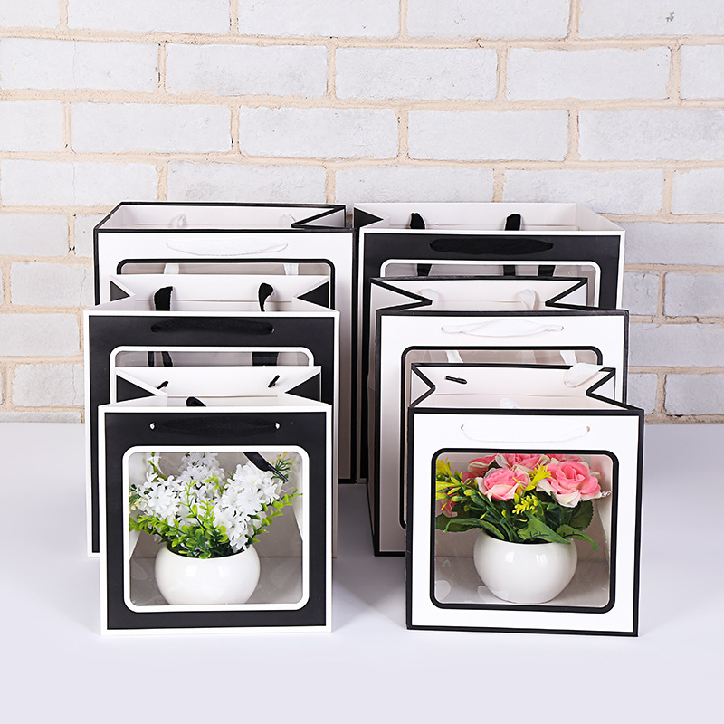 2020 New Flower Packaging Boxes 12pcs Suqare Pvc Open Window Gift Bags With Handle Kraft paper Gift Bag Wedding Party Supplies 
2020 New Flower Packaging Boxes 12pcs Suqare Pvc Open Window Gift Bags With Handle Kraft paper Gift Bag Wedding Party Supplies