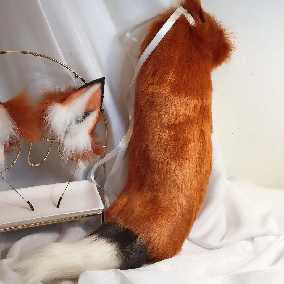 New Red Fox Anime Beast Ear Beast Tail Wolf Ear Cat Fox Ear Headband Custom COSPLAY CX200817