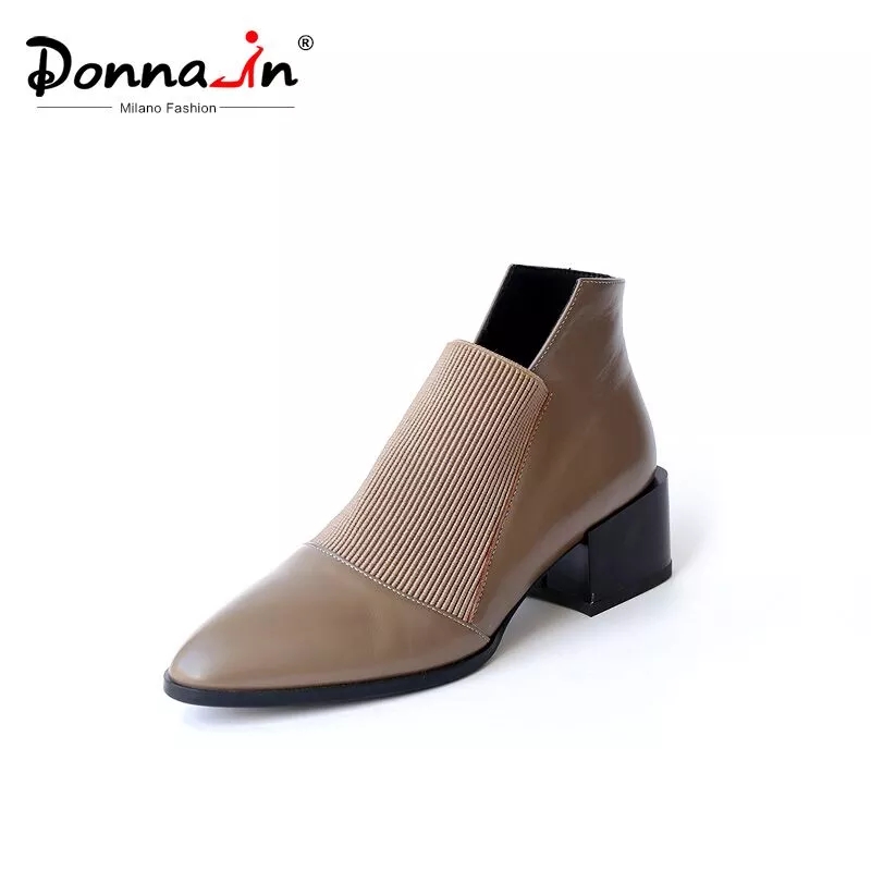Donna-in Thick Med heels Genuine Leather Women Boots Pointed Toe Elastic Autumn Winter Shoes With Plush Brown Black Ankle Boots, Khaki plush lining
Donna-in Thick Med heels Genuine Leather Women Boots Pointed Toe Elastic Autumn Winter Shoes With Plush Brown Black Ankle Boots, Khaki plush lining