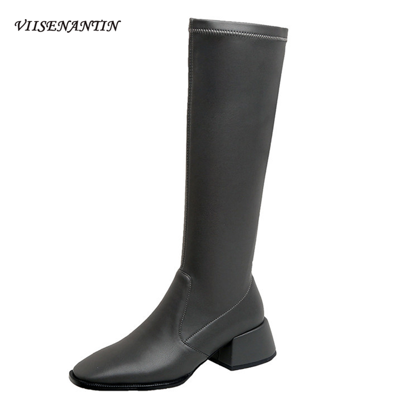 Autumn Winter New Gray Mid-heel Knee-length Boots Leather Fashion Elastic Thin Boots Square Toe Thick Heel High Women, Black
Autumn Winter New Gray Mid-heel Knee-length Boots Leather Fashion Elastic Thin Boots Square Toe Thick Heel High Women, Black