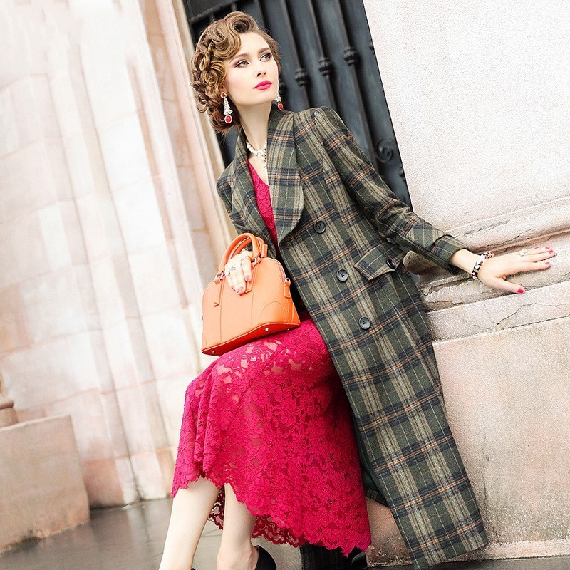 British High Quality Wool Coat Woman Maxi Long Trench Plaid Double Breasted Woolen Blends Vintage Business Female Overcoat, As photo
British High Quality Wool Coat Woman Maxi Long Trench Plaid Double Breasted Woolen Blends Vintage Business Female Overcoat, As photo