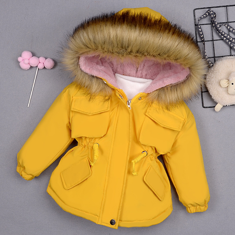 Baby Girl Denim Jacket Plus Fur Warm Toddler Children's winter girl's cotton padded clothes baby's thickened cotton padded coat LJ20082