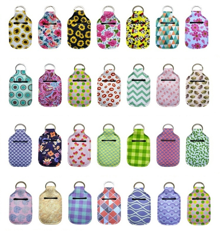 229 Styles Neoprene Hand Sanitizer Bottle Holder Keychain Bags 30ml Hand Sanitizer Bottle Wristlet Keychain Chapstick Holder