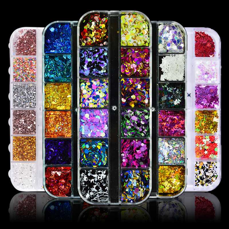 12 Grids Mixed Color Nail Glitter Nail decoration DIY Sequins for Art * Cards *Slime + 12 Grid Plastic Storage Container N5
12 Grids Mixed Color Nail Glitter Nail decoration DIY Sequins for Art * Cards *Slime + 12 Grid Plastic Storage Container N5