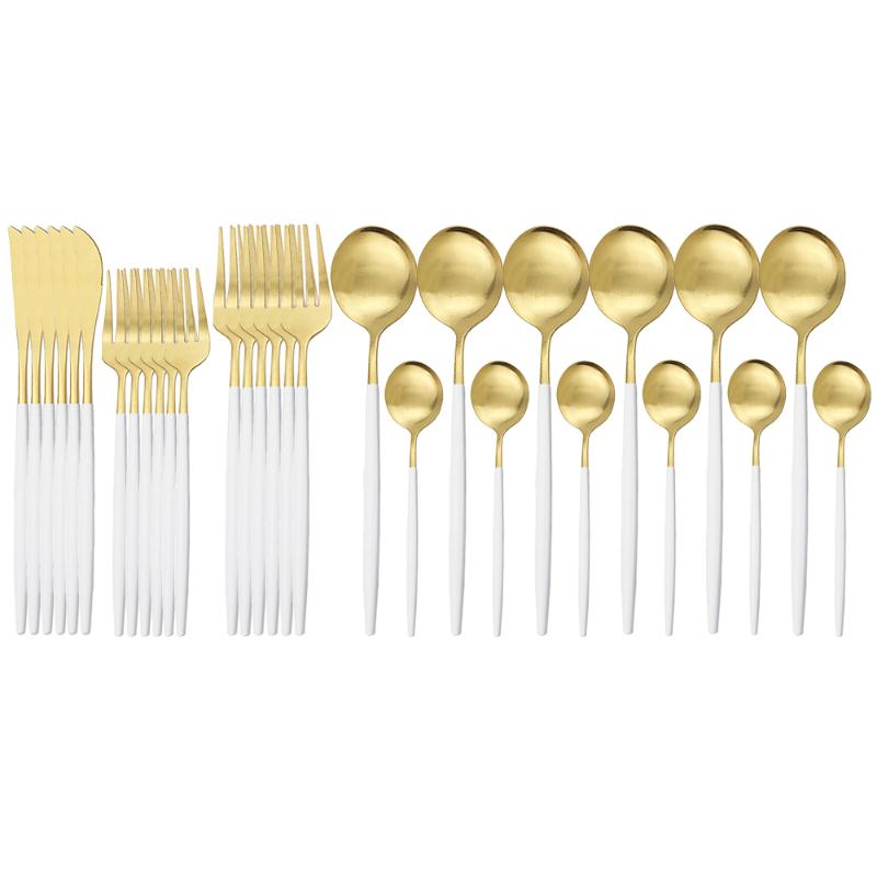 30Pcs White Gold Tableware Set Matte Knife Dessert Spoon Fork Cutlery Set Stainless Steel Dinnerware Kitchen Flatware
30Pcs White Gold Tableware Set Matte Knife Dessert Spoon Fork Cutlery Set Stainless Steel Dinnerware Kitchen Flatware
