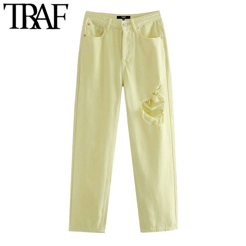 TRAF Women Chic Fashion Ripped Hole Straight Jeans Vintage High Waist Zipper Female Denim Ankle Trousers Mujer, As picture
TRAF Women Chic Fashion Ripped Hole Straight Jeans Vintage High Waist Zipper Female Denim Ankle Trousers Mujer, As picture
