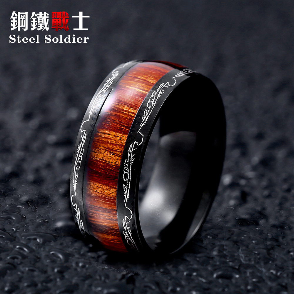 8mm Black titanium steel Ring Deer Antler and Koa Wood Inlay Wedding Band ring Free Shipping V191129