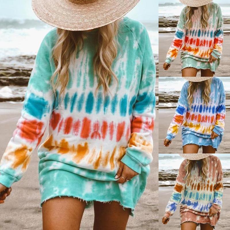 3XL Casual Women Long Sleeve O Neck Rainbow Tie Dye Loose Mini Sweatshirt Dress Mini Dress Female Loose Straight for Women, Blue
3XL Casual Women Long Sleeve O Neck Rainbow Tie Dye Loose Mini Sweatshirt Dress Mini Dress Female Loose Straight for Women, Blue