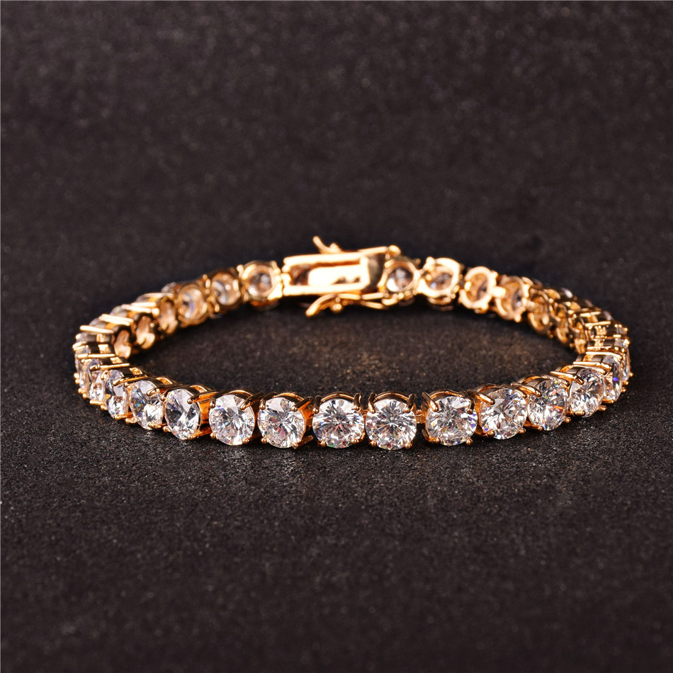 Mens Iced Out Tennis Chain Gold Silver Bracelet Fashion Hip Hop Bracelets Jewelry 345mm 78inch