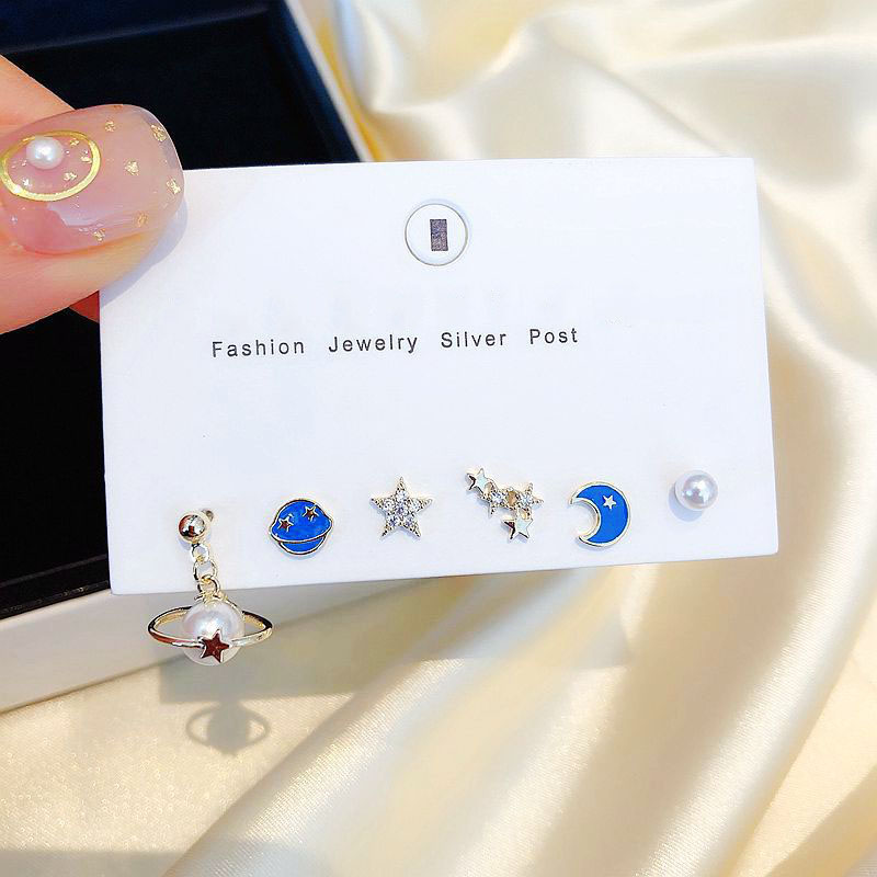 2020 Fancy Design Blue Universe Moon Star Stud Earrings Set Fashion Pearl Zircon Earring For Girls 6-piece Set S-E1143
2020 Fancy Design Blue Universe Moon Star Stud Earrings Set Fashion Pearl Zircon Earring For Girls 6-piece Set S-E1143