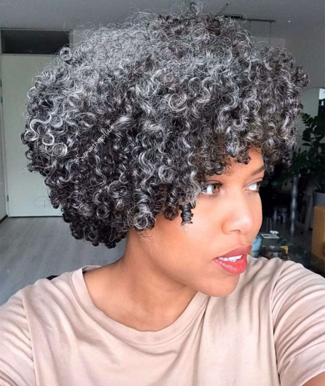 100% real hair grey puff afro ponytail hair extension Natural ombre afro kinky curly drawstring ponytails black silver gray hair piece 120g
