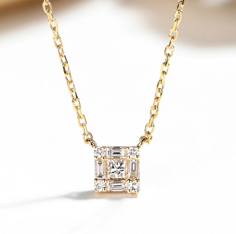 Ins Top Selling Simple Fashion Jewelry 925 Sterling Silver Four Claw Princess White Topaz CZ Diamond Women Wedding Pendant Clavicle Necklace