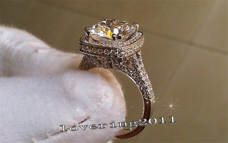 Luxury 8ct Diamond Ring 14K White Gold Jewelry Moissanite Court Engagement Wedding band Rings for Women Bridal Party accessory LJ200828