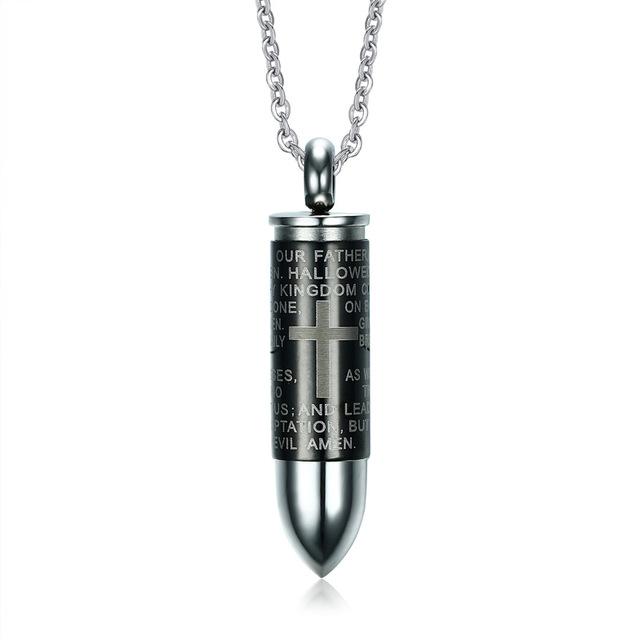 Bullet Pendant for Men Engraved Lord Bible Prayer Necklace Stainless Steel Male Jewelry Cremation Ashes Urn Bijoux8530583