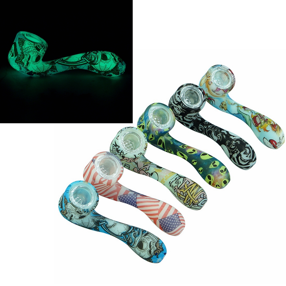DHL glow in the dark silicone Pipes glass pipe for 7 word shape smoking pipes with Hidden Bowl Piece Bent Spoon Type Unbreakable Luminous
DHL glow in the dark silicone Pipes glass pipe for 7 word shape smoking pipes with Hidden Bowl Piece Bent Spoon Type Unbreakable Luminous