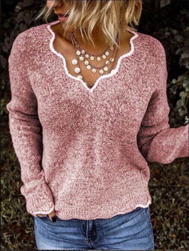 Sexy Lace Flaky Clouds V-neck Knitted Sweater Tops Women's Autumn Winter Fleece Warm Pullover Sweater Lady Spring Jumper Tops T200814