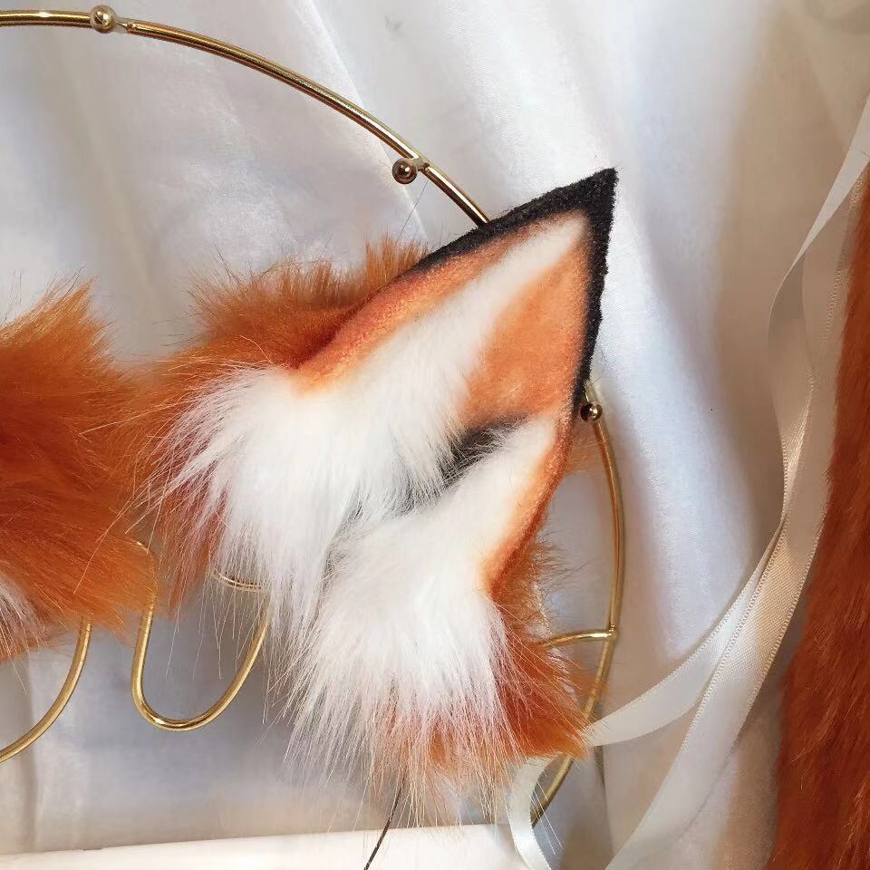 New Red Fox Anime Beast Ear Beast Tail Wolf Ear Cat Fox Ear Headband Custom COSPLAY CX200817