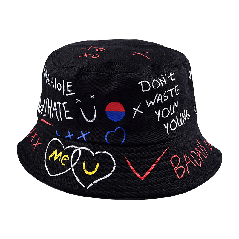 Hip hop hat men and women casual skateboard hat young fashion street personality love graffiti fisherman hat basin heart