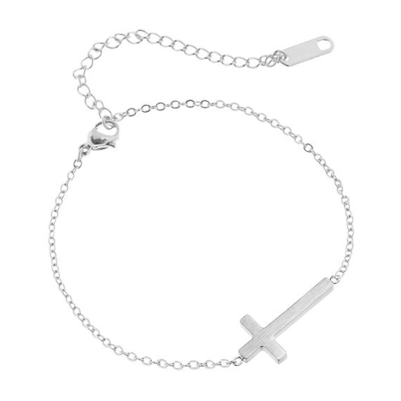 Christian Horizontal Sideways Cross Bracelets for Women Men Stainless Steel Gold Silver Color Bridesmaids Gift