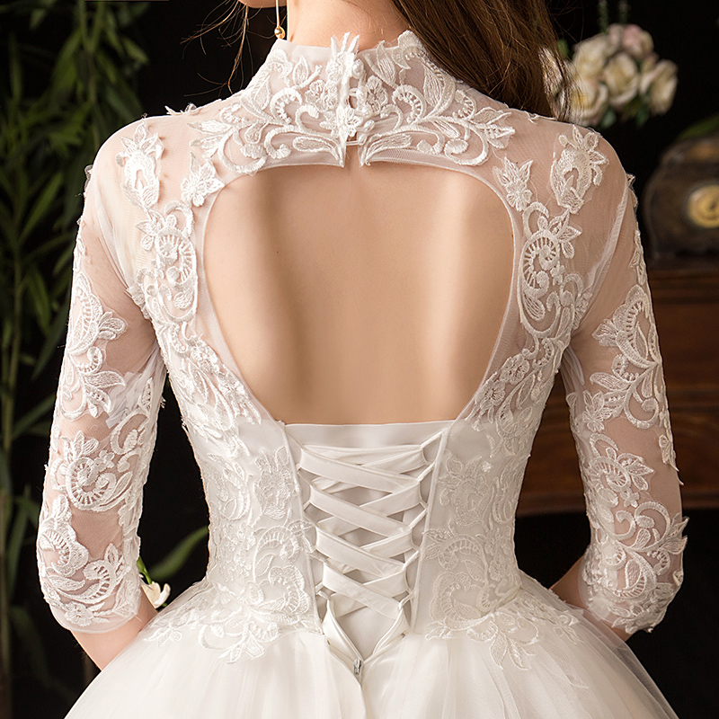 Half Sleeve wedding Dress with 100cm Train Vestido De Novia New Winter vintage High Neck Backless Lace Ball Gown Plus Size