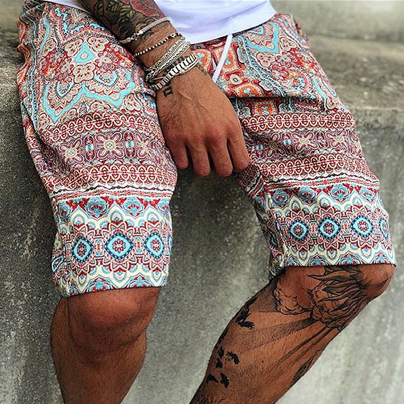 Men Casual Shorts Summer New Male Printing Mid-waist Hawaiian Beach shorts Drawstring Men's Breathable Quick Drying Short