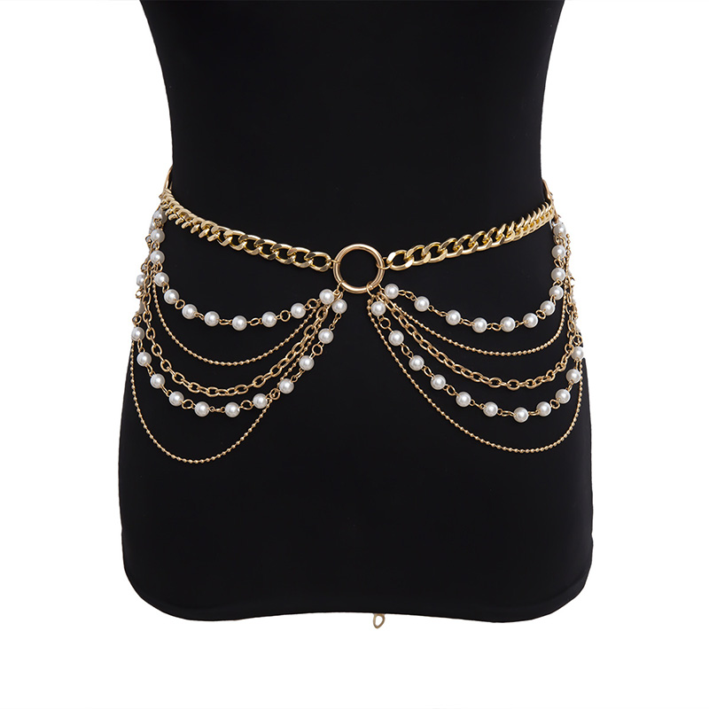 Women's Artificial Pearl Metal Waist Chain Luxury Banquet Dress Chains Gold Color Multi-layer Decorative Chains Waist Chain, Black
Women's Artificial Pearl Metal Waist Chain Luxury Banquet Dress Chains Gold Color Multi-layer Decorative Chains Waist Chain, Black