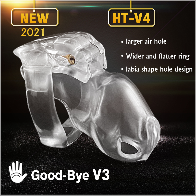 Latest Design HT V4 Natural Resin Male Cock Cage With 4 Penis Ring Bondage Lock Chastity Device Adult BDSM Sex Toy A7773 3 Color