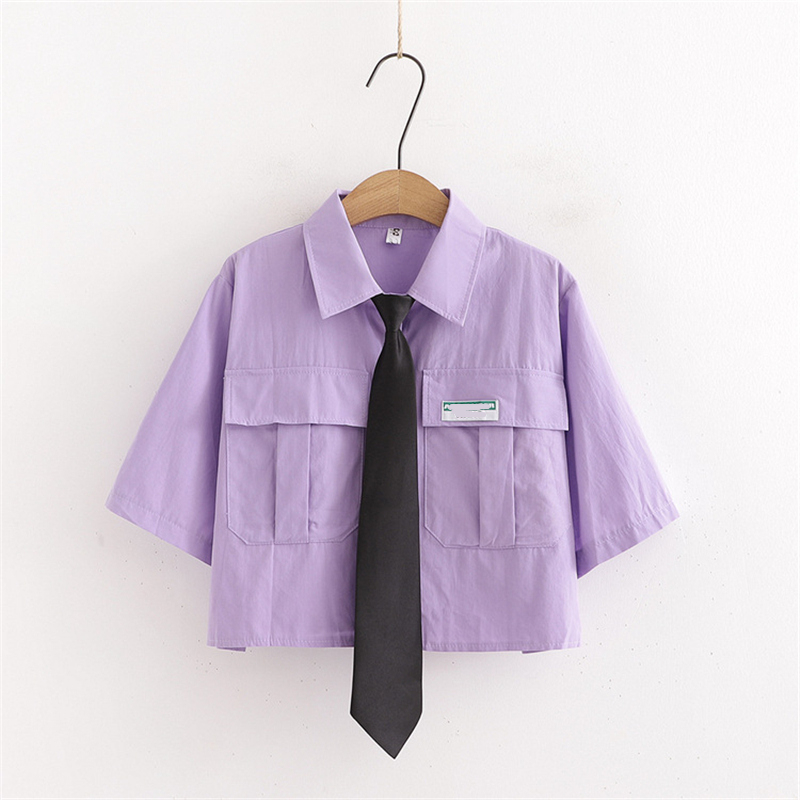 Korean Fashion Purple Short Sleeve Shirts Women Harajuku Style Black Tie Front Crop Top Summer Vintage White Button Up Shirt
Korean Fashion Purple Short Sleeve Shirts Women Harajuku Style Black Tie Front Crop Top Summer Vintage White Button Up Shirt