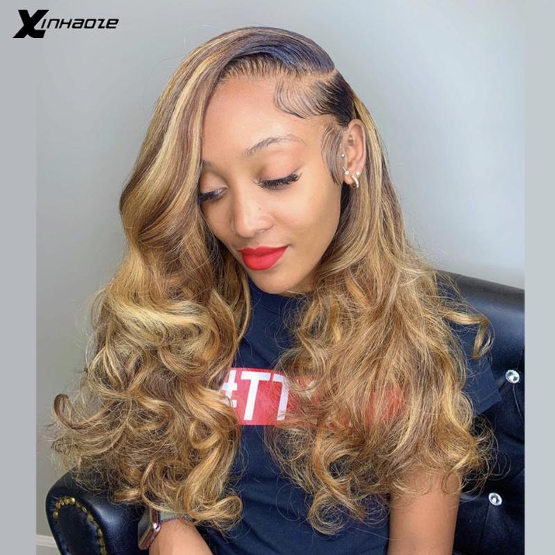 Natural Wave Lace Front Human Hair Wigs Pre Plucked Ombre Honey Blonde Brown Highlights Wig Malaysia Remy 5*5 Silk Top Lace Wigs