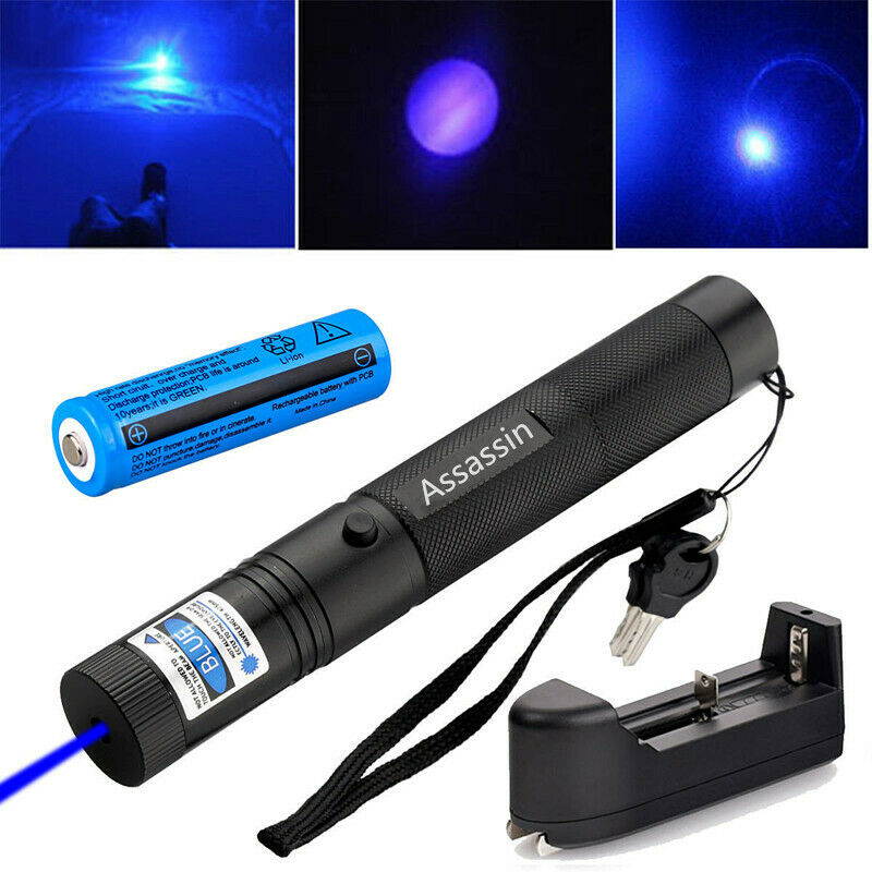 2PACK 301 Powerful Blue Violet Laser Pen Pointer 405nm Beam Light Teaching Focus Laser Pen+ 18650 button top Battery + Charger