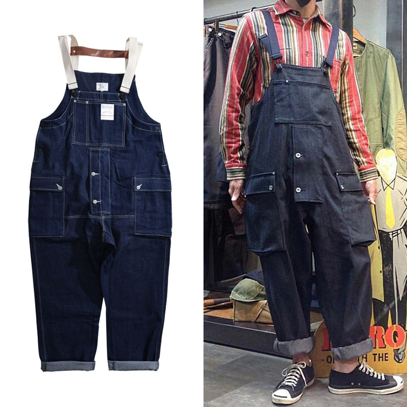 Streetwear Denim Overalls Men Oversized Retro Cargo Work Bib Trousers Male Functional Multi-Pockets Mens Pants Hip Hop Coveralls, Navy 
Streetwear Denim Overalls Men Oversized Retro Cargo Work Bib Trousers Male Functional Multi-Pockets Mens Pants Hip Hop Coveralls, Navy