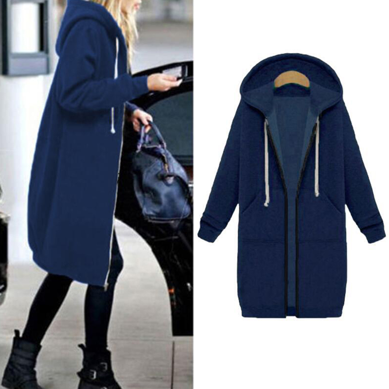 Women Long Coat Zipper Hooded Jacket Autumn Winter Casual Loose Female Coat Hoodies Sweatshirt Hoody Jackts Plus Size 5XL