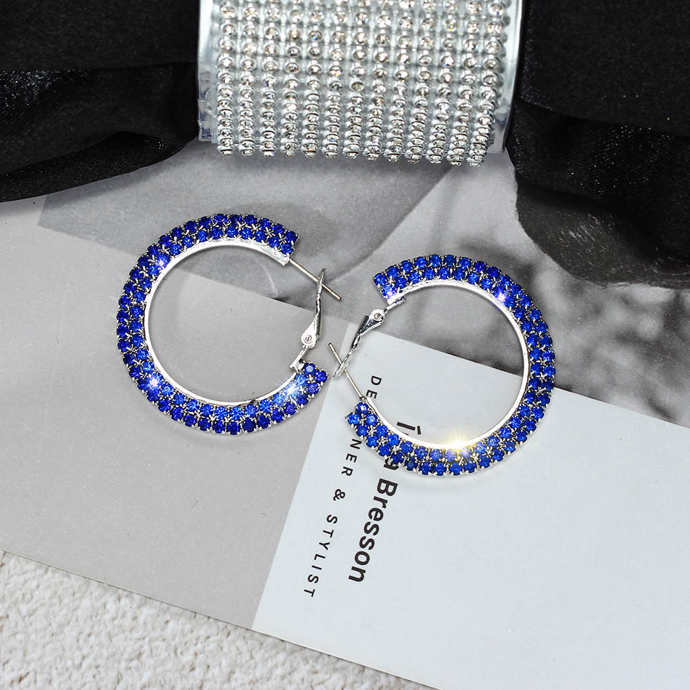 New Double Diamond Earrings for Women Gold Round C Geometric Rhinestone Statement Earring Metal Earring Fashion Jewelry