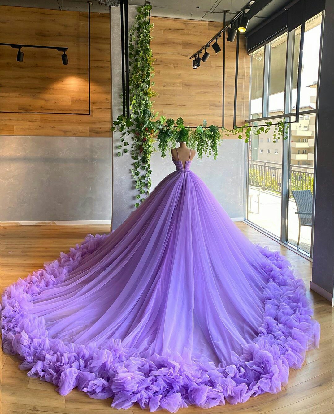 Purple Wedding Dresses A Line Tulle Spaghetti Beaded Wedding Dress Custom Made Sweep Train Vestidos De Novia