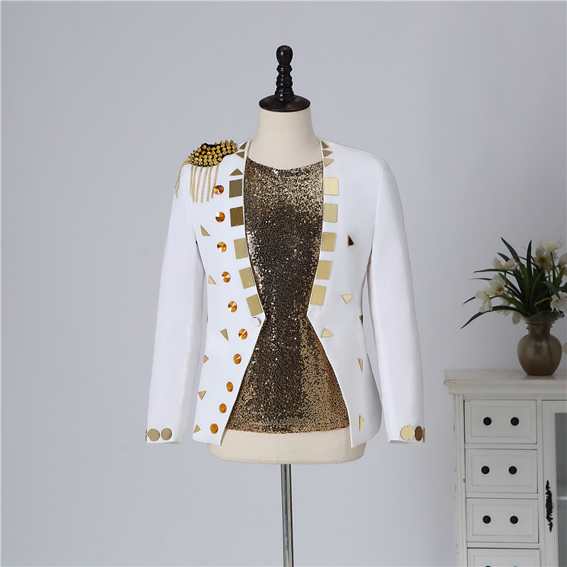 New Style Casual Men Suit Glitter Sequins Gold Men Lens Lattice Suit Personality Punk Suit Men Jacket