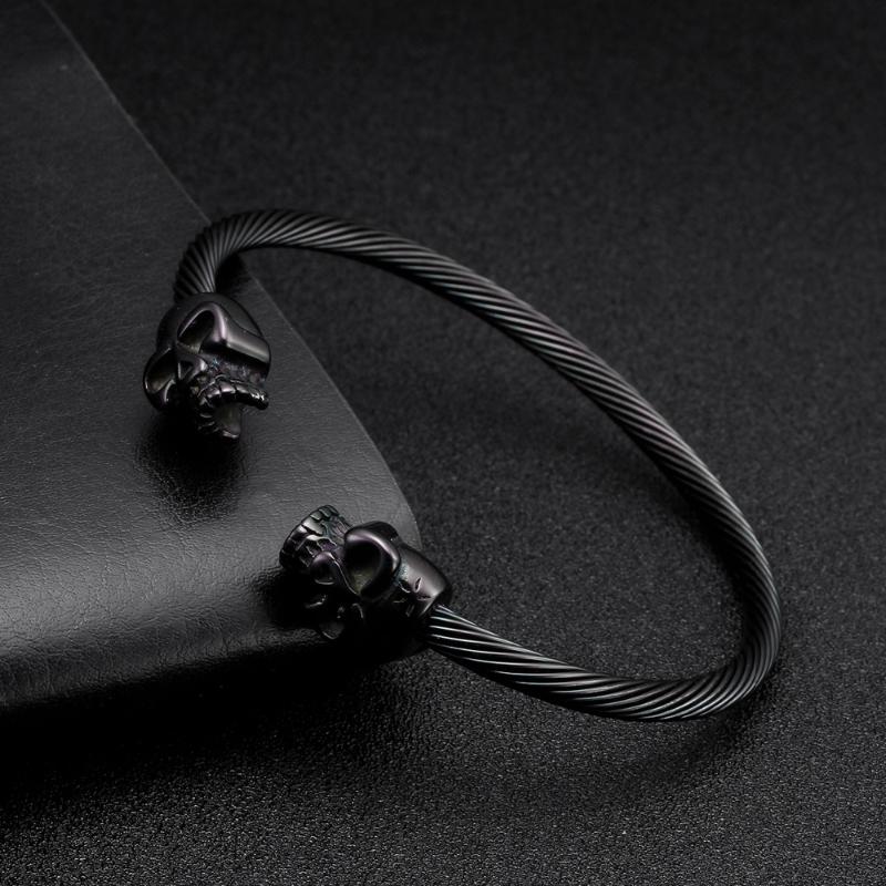 Vintage Black Skull Stainless Steel Men Male Open Cuff Bracelets Bangles Punk Sporty Outdoor Skeleton Wristband Bangles Pulsera 
Vintage Black Skull Stainless Steel Men Male Open Cuff Bracelets Bangles Punk Sporty Outdoor Skeleton Wristband Bangles Pulsera
