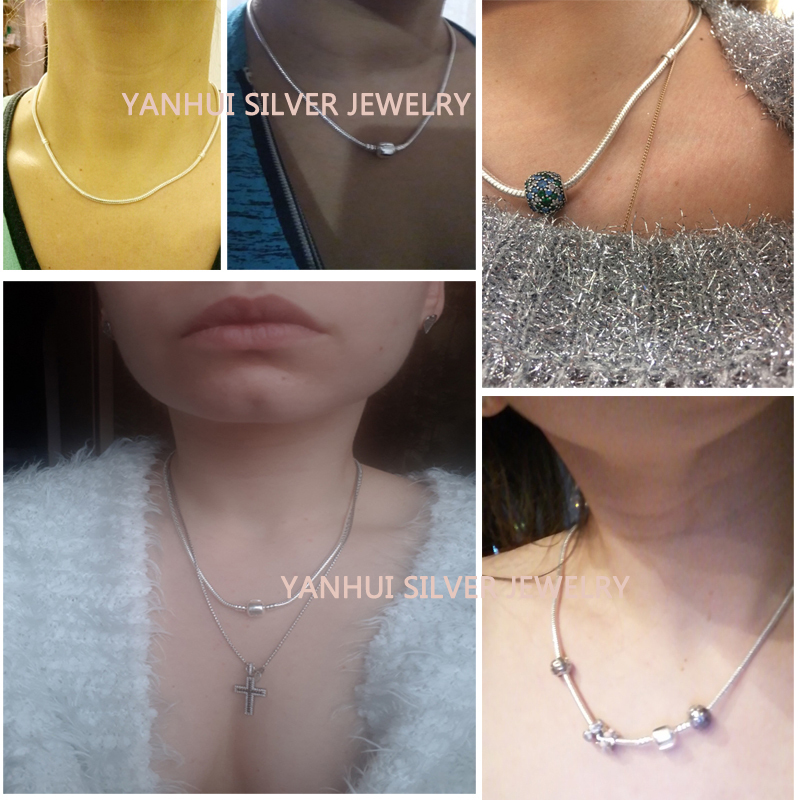 With Certificate 45/50/55/60CM 925 Solid Silver Snake Chain Necklace Fit Pendants Beads Charms DIY Gift Jewelry Accessories LJ200831